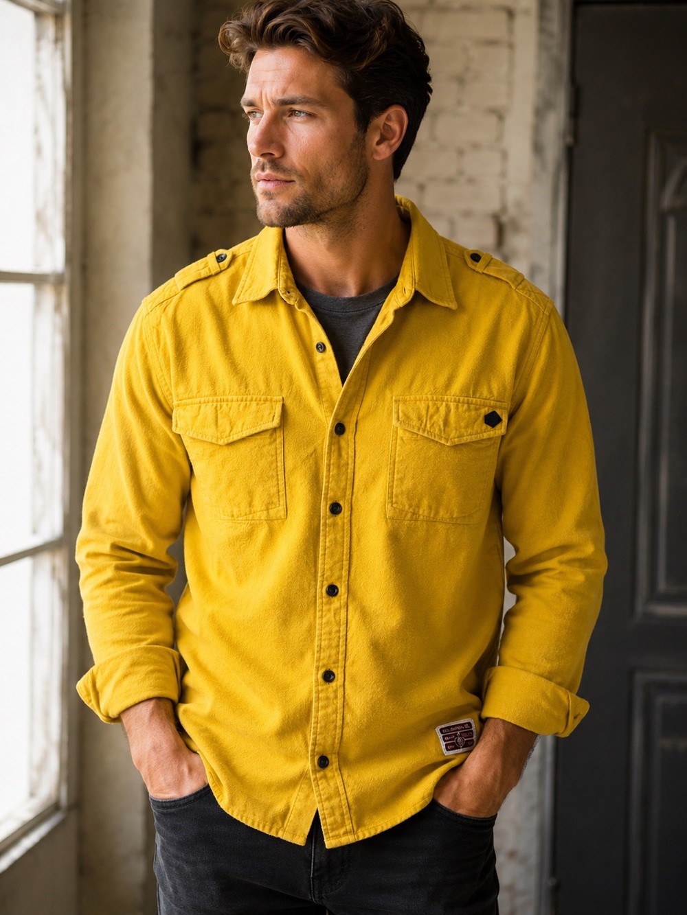 Billabong Mustard Yellow Button-Front Shirt